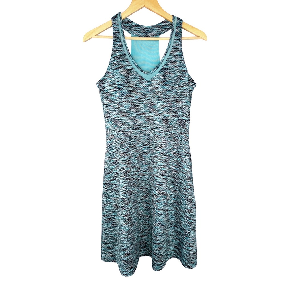 Travel Dress Womens Small Blue Zigzag Print Athletic Dress‎ Built-in Bra Pockets